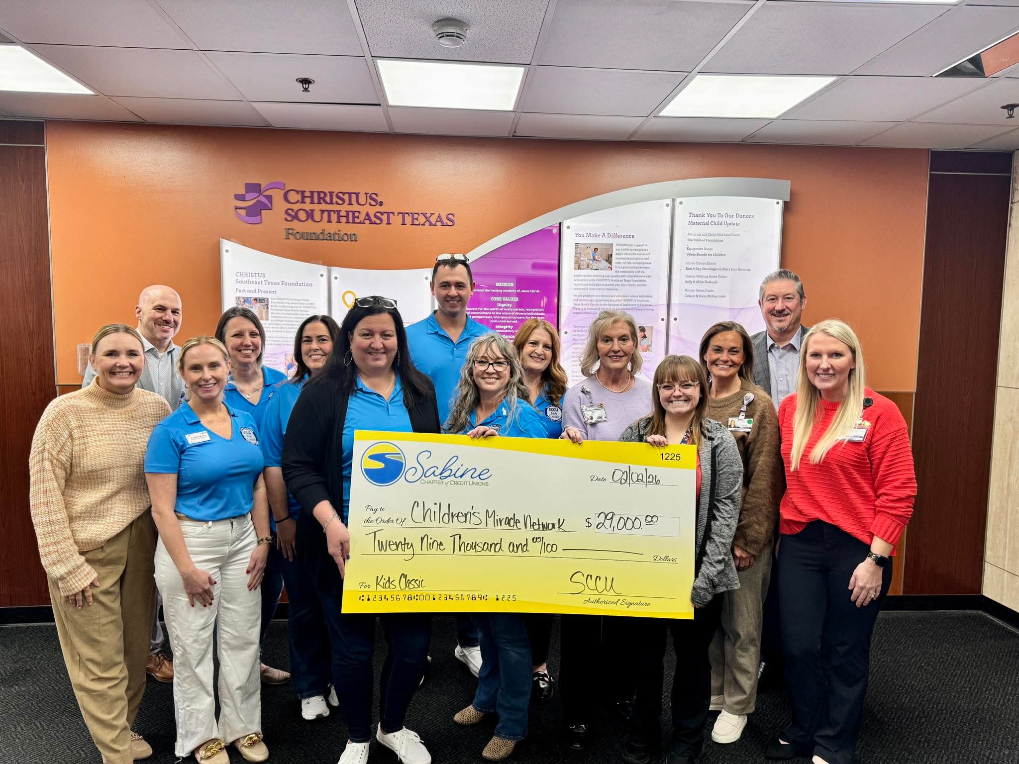 Childrens Miracle Network Check Presentation_Sabine Chapter of CU